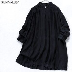 【新品】サンバレー SUN VALLEY 日本製品染 リネン 麻 ワンピース チュニック スキッパー ゆったり ブラック 黒