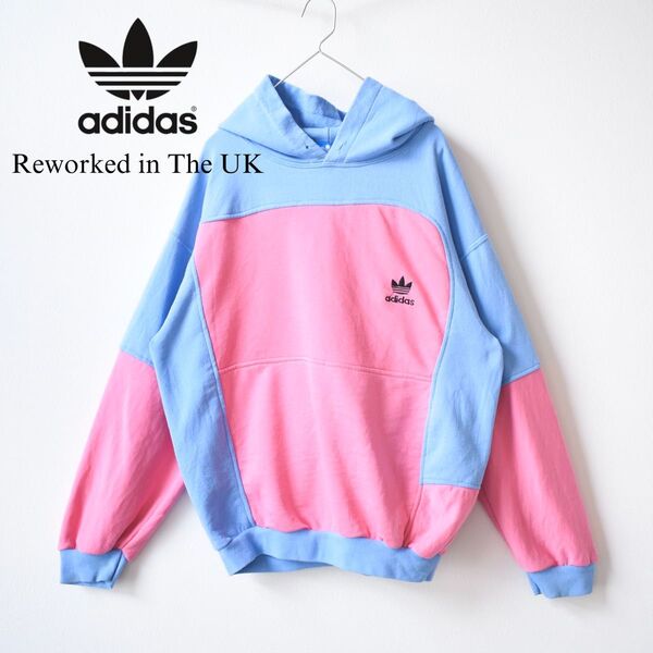 【ADIDAS/アディダス】ヴィンテージフーディー ブルー×ピンク 再構築 イギリス製 パーカー