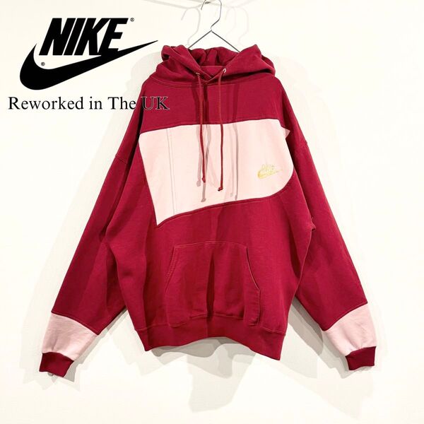【NIKE/ナイキ】ヴィンテージフーディーパーカーパッチワーク L 希少 再構築 イギリス製 スウェット