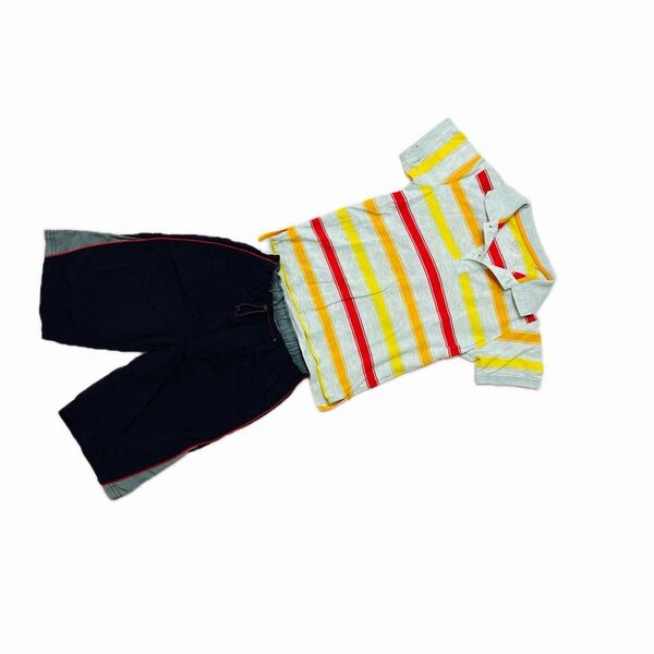 【500円均一】120サイズ ユニクロ 男の子 ボーダー柄 半袖ポロシャツ ハーフパンツ 上下セット まとめ売り 子供服