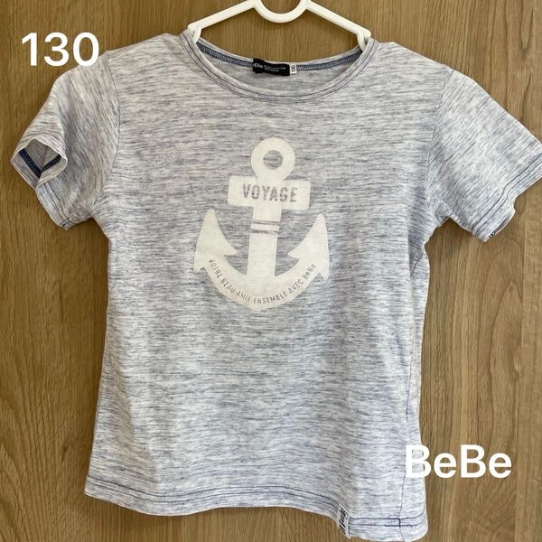 BeBe【べべ】サイズ130 アンカー柄 Tシャツ グレー 半袖Tシャツ キッズ トップス