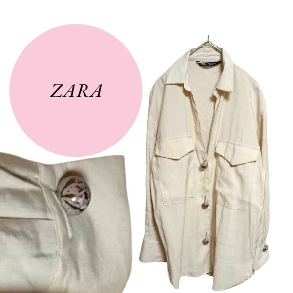☆5月もどんどん値下げ☆【ザラ】ZARA 長袖シャツ 大理石風ボタン Vネック ゆったりルーズ Мサイズ ポケット