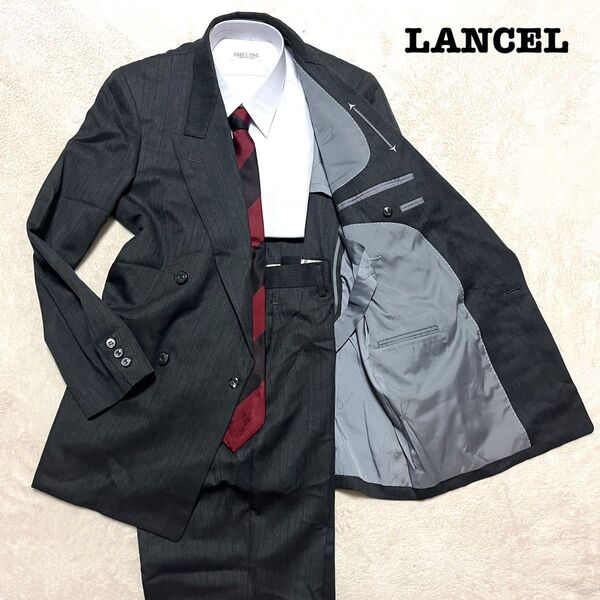 LANCEL カシミア混 グレー ストライプ フリーサイズ ノータック スーツ