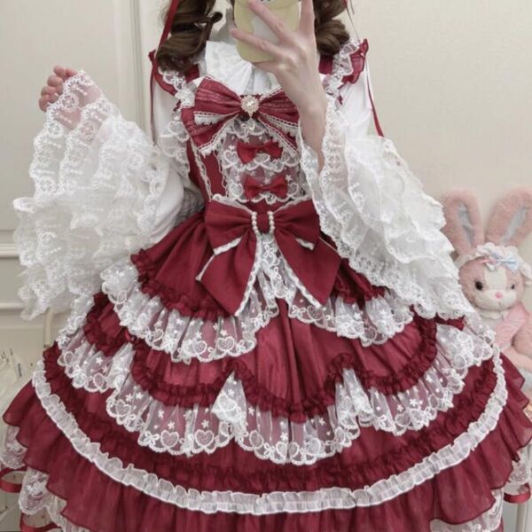 ゴスロリ ロリータドレス ジャンスカ 赤 白