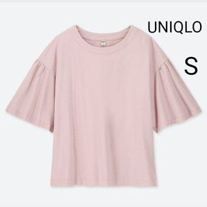 ユニクロ マーセライズコットン ギャザースリーブTシャツ Sサイズ