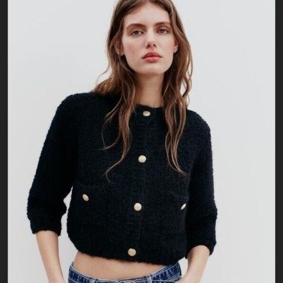 カーディガン ザラ ZARA ゴールドボタンニット ニット ニット ジャケット