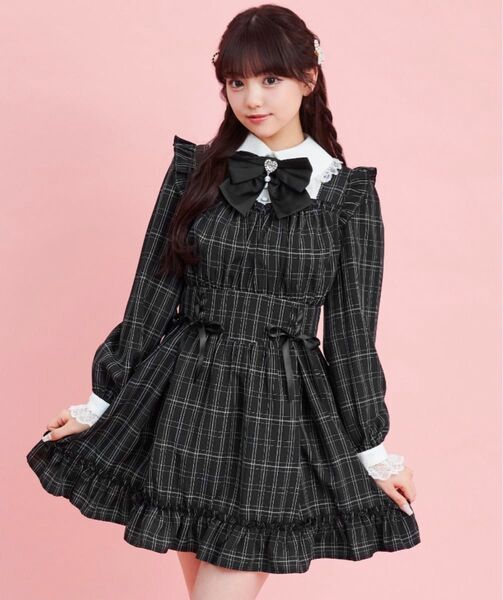 Secret Honey ウエストレースアップワンピース ライトブラック