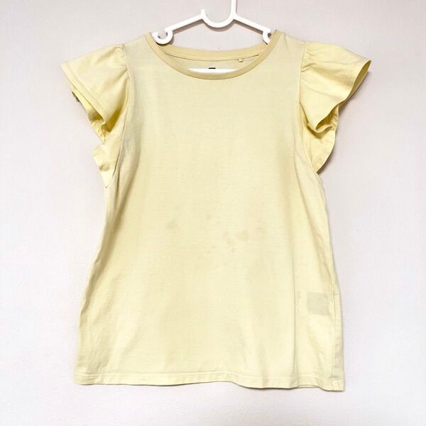 ユニクロ 140 女の子 黄色 無地 フリル袖 半袖 Tシャツ 綿100% 夏 カットソー トップス クルーネック