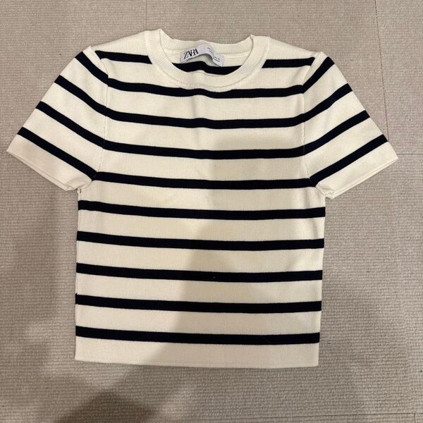 美品 ZARA ボーダーリブニットTシャツ S