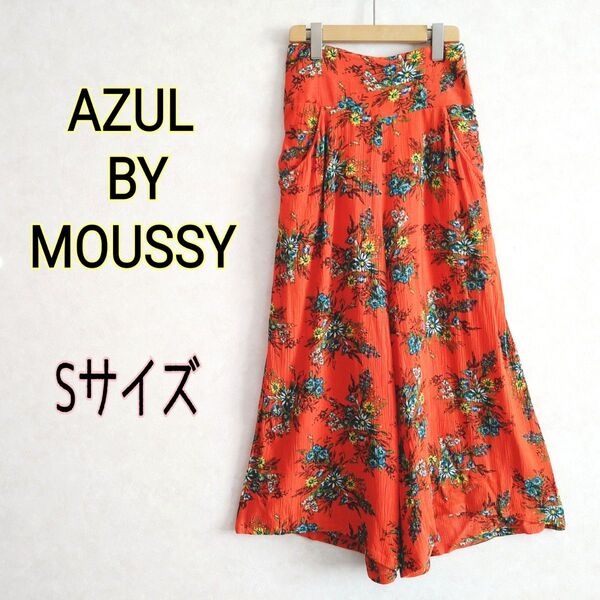AZUL BY MOUSSY アズールバイマウジー★涼しげ楊柳しわ加工 花柄プリーツ総柄ワイドパンツ ガウチョパンツSウエストゴム
