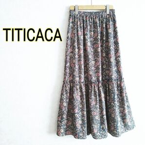TITICACAチチカカ ムーチョ★小花柄 ボタニカル柄 ペイズリー柄 総柄 マキシ丈ロング ティアードスカート大きいサイズ3L緑