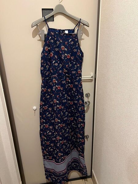 H&M キャミソールワンピース 花柄 ネイビー M