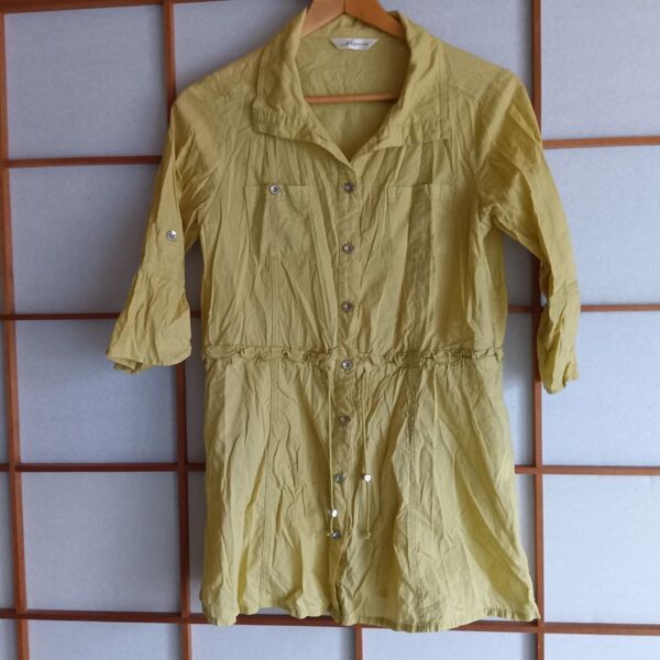 七分袖ロングシャツ 黄緑色M