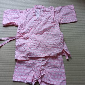 ハンドメイド 女の子 甚平 ピンク ゾウ柄100