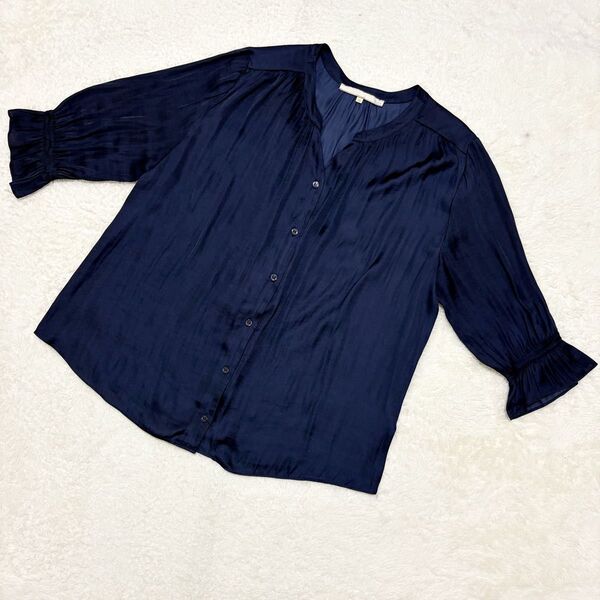 24AW 現行 自由区 ブラウス シャツ ネイビー 46 3XL 大きいサイズ