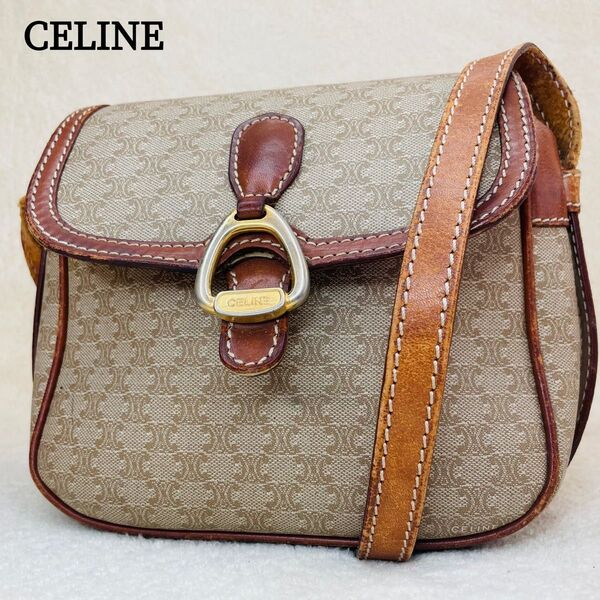 CELINE セリーヌ ショルダーバッグ ガンチーニ 白マカダム柄 PVC レザー ゴールド金具