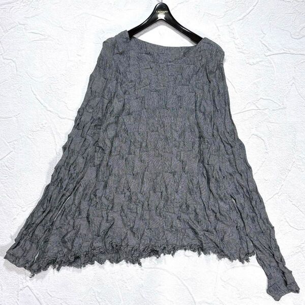 ☆美品☆芽風 変形 カットソー アシンメトリー 長袖 チュニック フリンジ メフウ センソユニコ コットン ストレッチ ストライプ