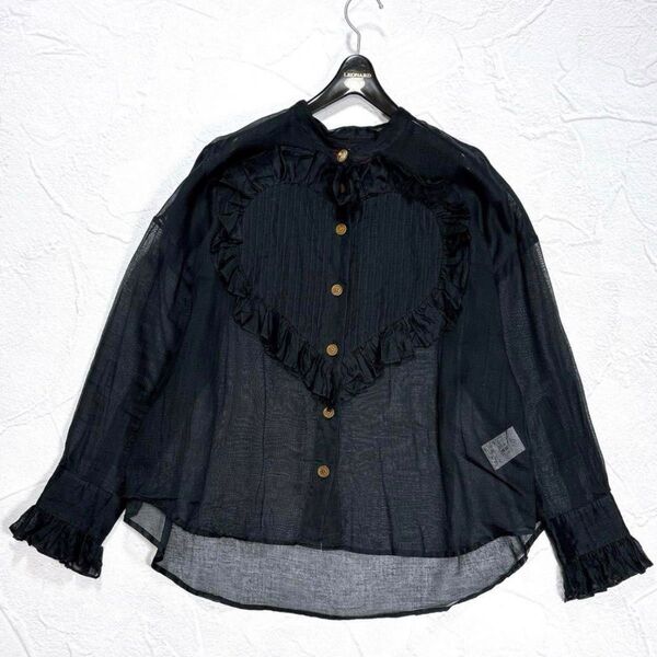 ☆美品☆ヴィヴィアンウエストウッド コットンローン ラブフリルシャツ ハート Vivienne Westwood ブラウス シアー