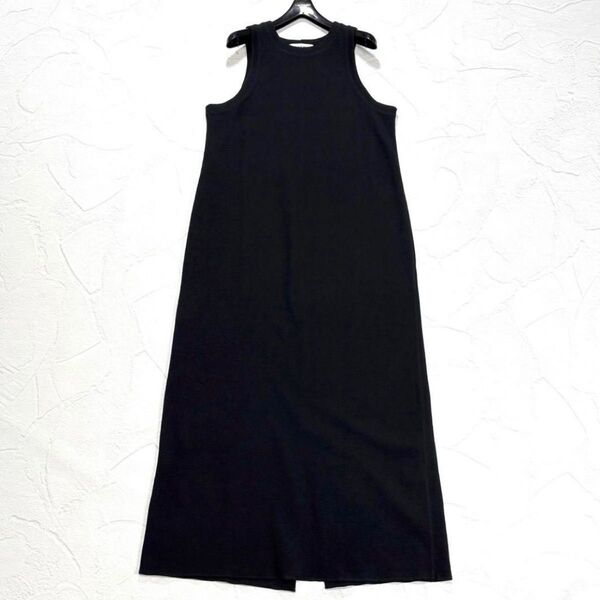 ☆美品☆24SS サクラ ダブルフェイスコットンノースリーブワンピース 38 SACRA バックスリット マキシ丈 ブラック