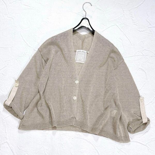 ☆極美品☆24SS ビアズリー リネン カーディガン ショート丈 BEARDSLEY 長袖 七分袖 袖丈調節可 2024年モデル