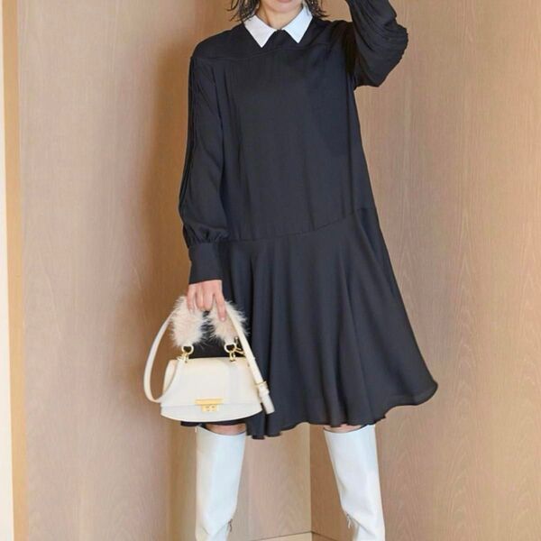 ☆極美品☆セルフォード ハナエモリ Aラインワンピース 23年モデル バイカラー HANAE MORI CELFORD コラボ