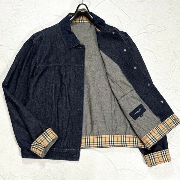 極美品☆バーバリーロンドン デニム ジャケット 40 ノバチェック ロゴパッチ BURBERRY LONDON Gジャン 三陽商会