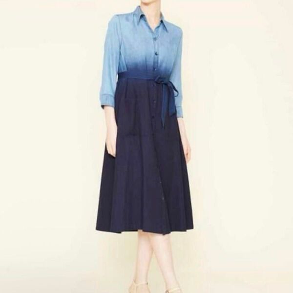☆美品☆Sybilla シビラ グラデーションデニムワンピース L リボンベルト シャツワンピース コットン スキッパー Aライン