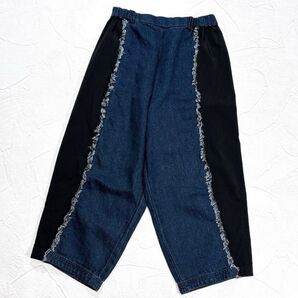 ☆極美品☆23年モデル 芽風 リネン バルーンパンツ 異素材 切替 フリンジ メフウ センソユニコ イージーパンツ ワイドパンツ