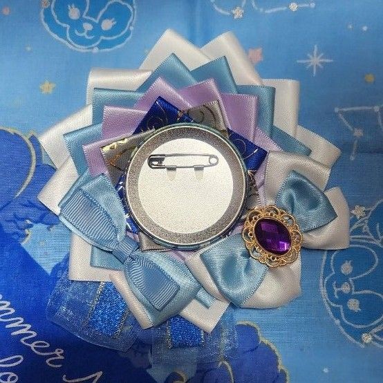 痛ロゼット ハンドメイド 白/水色/紫