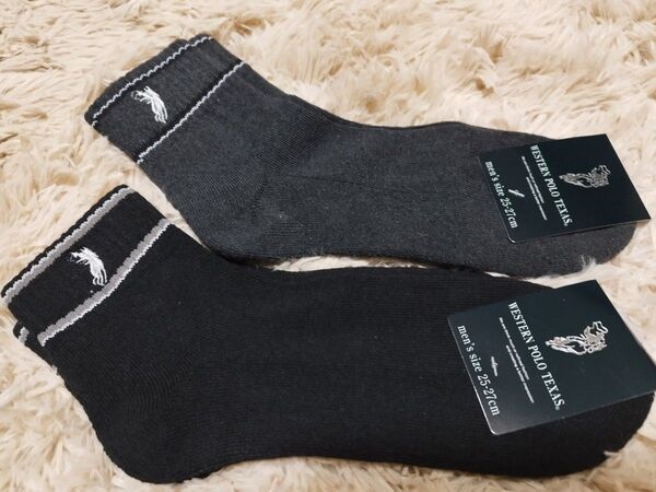 未使用 メンズ 紳士 2足 黒 グレー ソックス 靴下