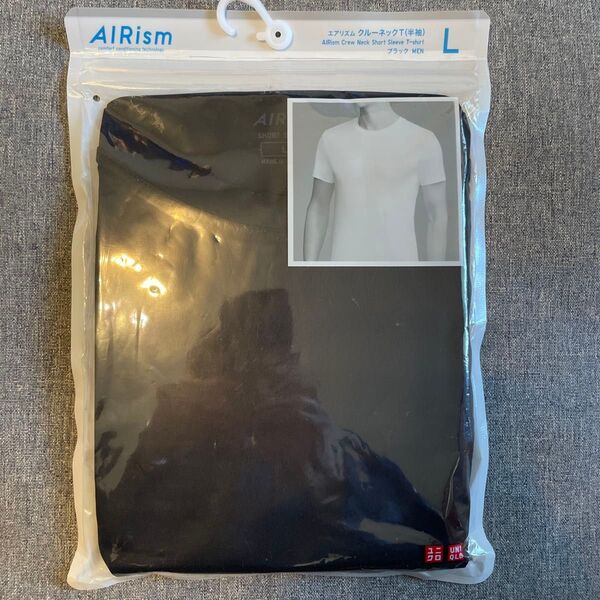 ユニクロ AIR ism クールネックT 半袖 ブラック L UNIQLO MEN