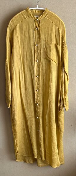 BLANC basque ブランバスク ラミーリネン ローンパールボタン シャツワンピース 38 マスタードイエロー 未使用
