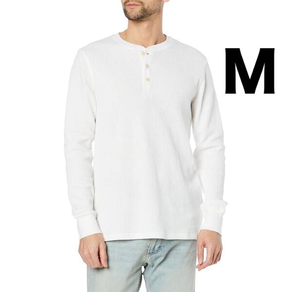 ヘンリーネック ワッフルニット 【M】シャツ レギュラーフィット 長袖 ホワイト ロンT