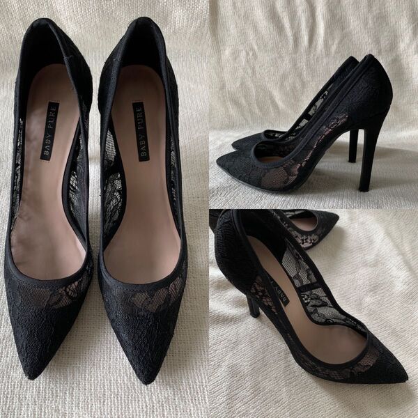 【美品】Baby Pure ハイヒール パンプス 黒レース 23cm 約10cm
