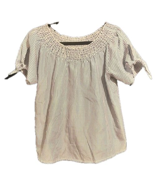 ページボーイ ストライプオフショルトップス ブルー カットソー 半袖 Tシャツ 半袖カットソートップス ホワイト ブルー ネイビー