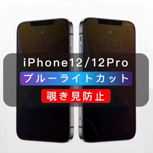iPhone12/12Pro 覗き見防止フィルム ブルーライトカット ガラスフィルム 1枚