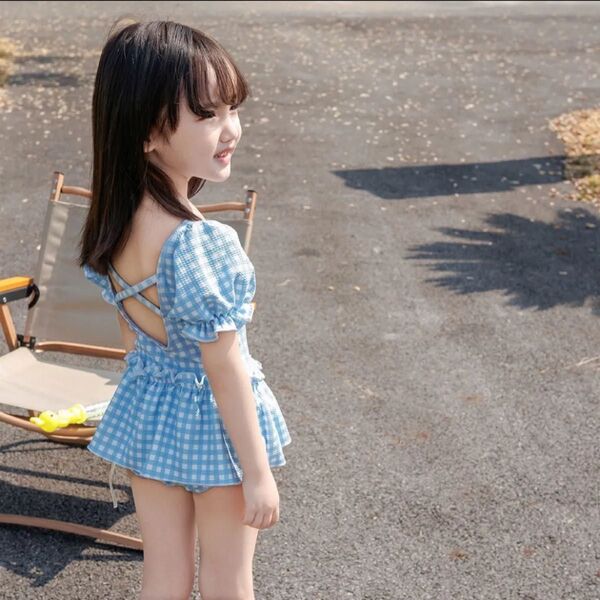子供用 水着 ワンピ チェック柄 110cm 女の子 プール 海水浴 海 ビーチ ワンピース