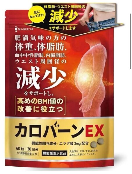 カロバーンEX 30日分 肥満気味 体脂肪減少 血中中性脂肪 内臓脂肪 BMI値 機能性表示食品 αリポ酸 サプリ 悩み解決ラボ