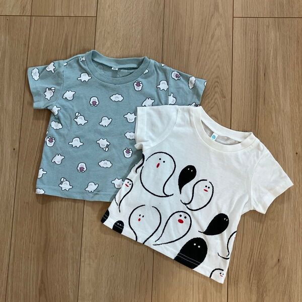 子供用 おばけ Tシャツ サイズ80 白 水色 カットソー 半袖 ハロウィン 女の子 男の子 セット