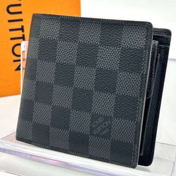 LOUIS VUITTON ルイヴィトン 二つ折り財布 ダミエグラフィット ポルトフォイユ マルコ メンズ ビジネス ブラック