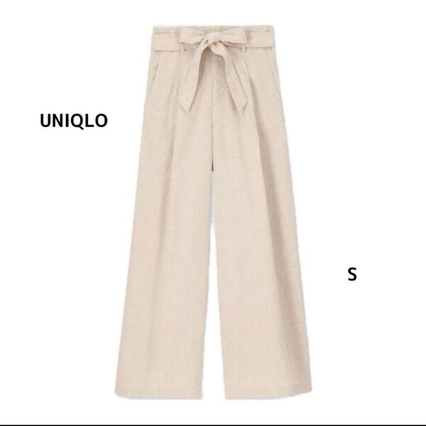 UNIQLO ユニクロ ベルテッドリネンコットンワイドパンツ Sサイズ ベージュ