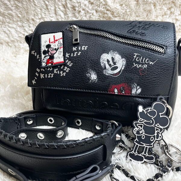デシグアル Desigual ショルダーバッグ ディズニーコラボ 2way 黒 ミッキー フェイクレザー ブラック チェーン