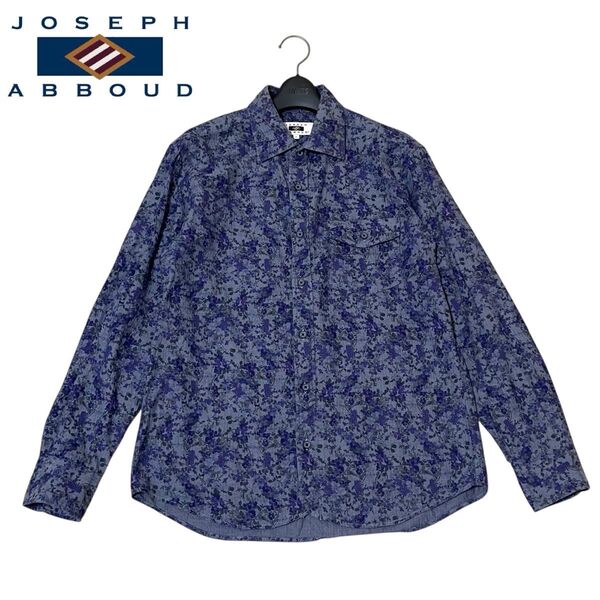 美品 JOSEPH ABBOUD ジョセフアブード ヘリンボーン 花柄 フラワー 総柄 長袖シャツ 柄シャツ M オンワード樫山