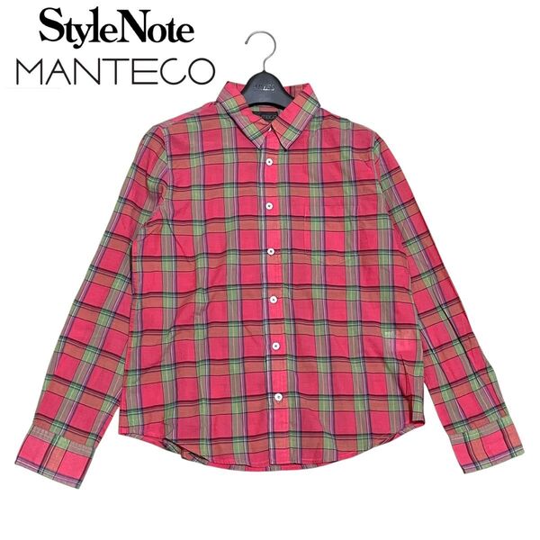 美品 Style Note スタイルノート 千趣会 MANTECO社生地 イタリア高級生地 チェック 格子柄 長袖シャツ ブラウス