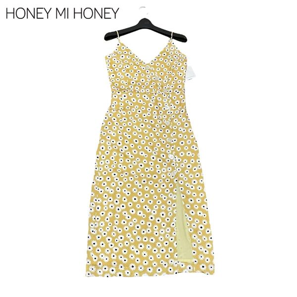新品 HONEY MI HONEY ハニーミーハニー 花柄 フラワー総柄 カシュクール風 キャミ ロングワンピース フェイクボタン