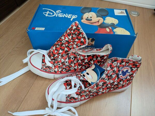【Disney ミッキーマウス ハイカットスニーカー】 24.5cm レッド 未使用