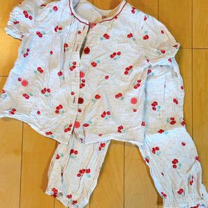 コンビミニ 半袖前開きガーゼパジャマ (さくらんぼ) 女の子 130センチ | パジャマ キッズ 子供 ダブルガーゼ