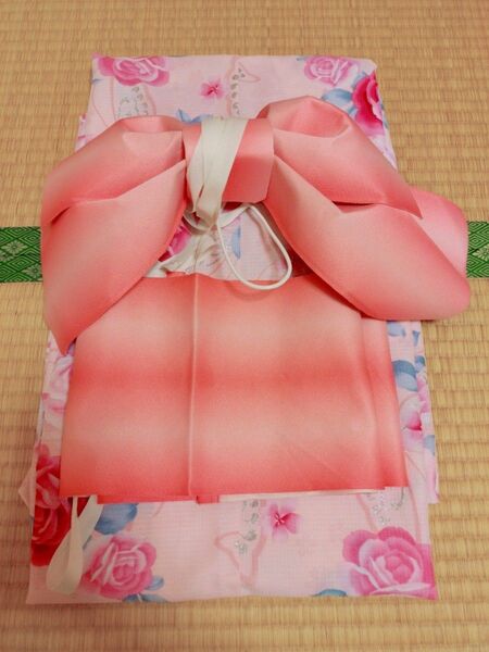 浴衣 帯 ピンク 花柄 薔薇 140cm