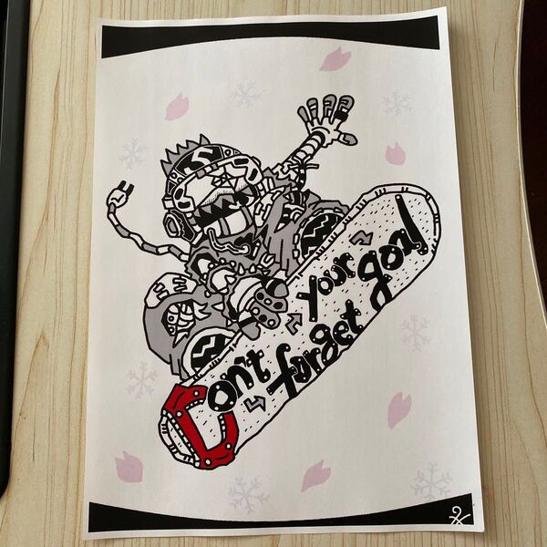オリジナルイラスト手描きイラスト スノーボード A4サイズ アート 絵画 ハンドメイド