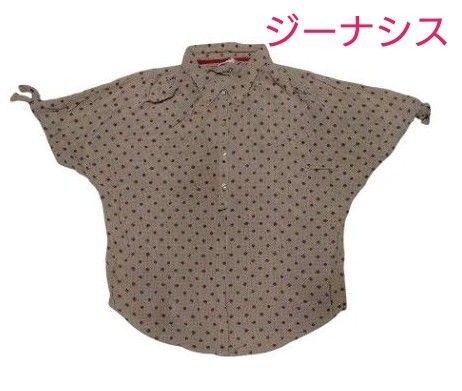 JEANASIS レディース トップス 半袖シャツ ブラウス 袖リボン 花柄水玉模様 ブラウン系 ジーナシス M